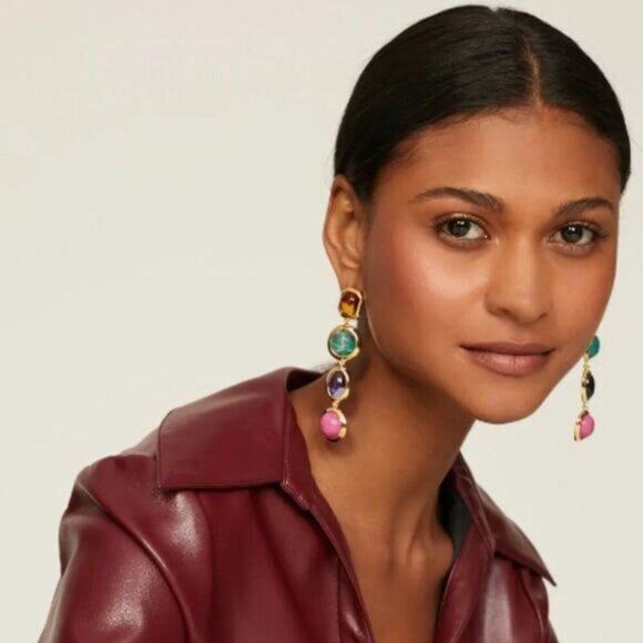 New! $225 Lele Sadoughi Bezel Jewel Linear Earrings Bezel Jewel Linear Earrings - Picture 3 of 12